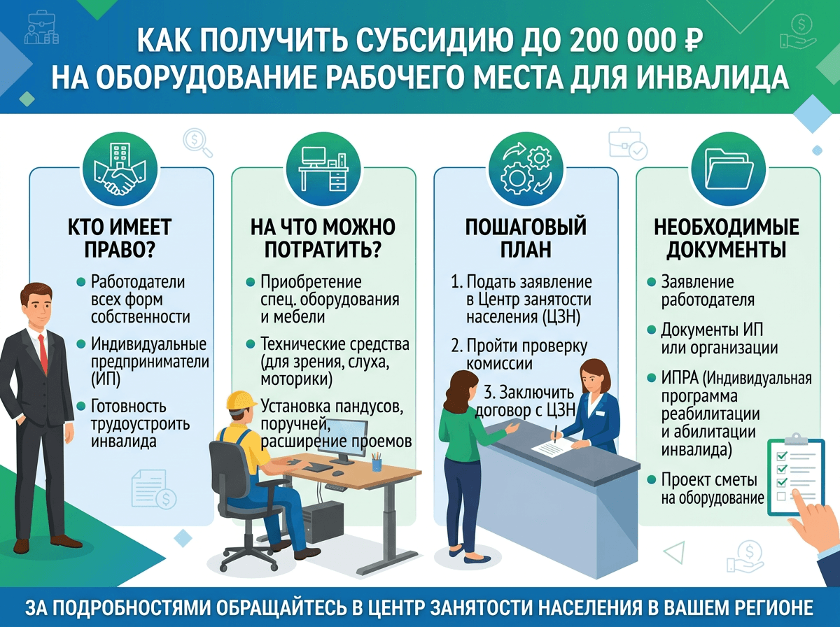 Как получить субсидию до 200 000 ₽ на оборудование рабочего места для инвалида
