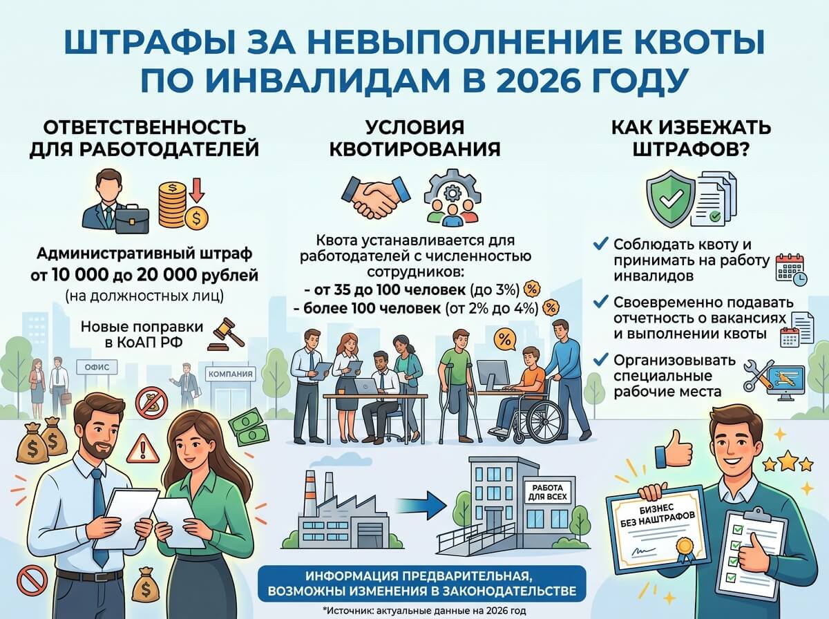Штрафы за невыполнение квоты по инвалидам в 2026 году